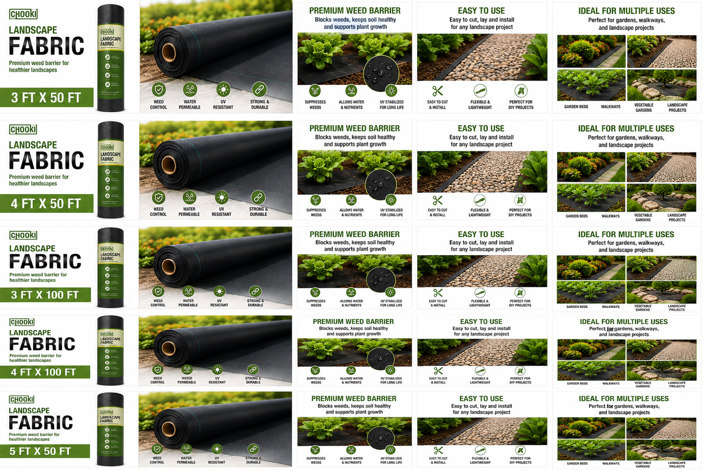 CHOOKI Professional Weed Barrier Fabric – Heavy Duty Landscape Fabric for Gardens, Mulch Beds, Pathways & Gravel Areas 4Feet x 100Feet