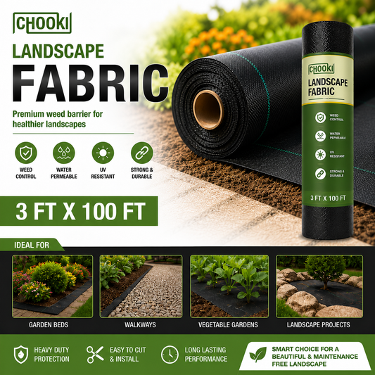 CHOOKI Professional Weed Barrier Fabric – Heavy Duty Landscape Fabric for Gardens, Mulch Beds, Pathways & Gravel Areas 3Feet x 100Feet