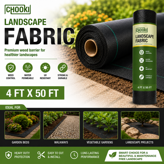 CHOOKI Professional Weed Barrier Fabric – Heavy Duty Landscape Fabric for Gardens, Mulch Beds, Pathways & Gravel Areas 4Feet x 50Feet