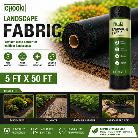 CHOOKI Professional Weed Barrier Fabric – Heavy Duty Landscape Fabric for Gardens, Mulch Beds, Pathways & Gravel Areas 5Feet x 50Feet