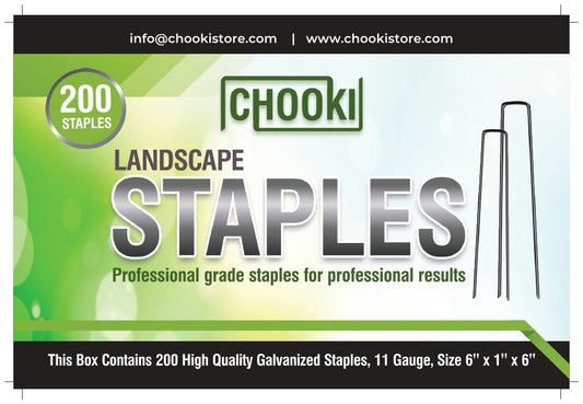 Chooki Landscape Staples — 200 Pack | Heavy-Duty Galvanized Garden Pins 6" x 1" x 6"