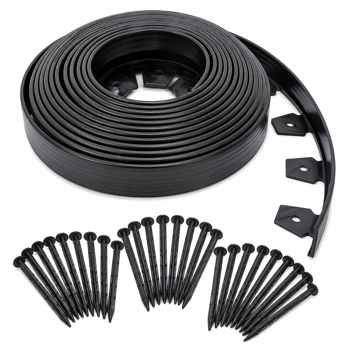 Chooki No-Dig Landscape Edging Kit 100 ft x 1.5 in, Flexible Plastic Garden Border Edging with Heavy-Duty Anchoring Stakes, Black Lawn Edging for Flower Beds, Gardens, Walkways & Landscaping
